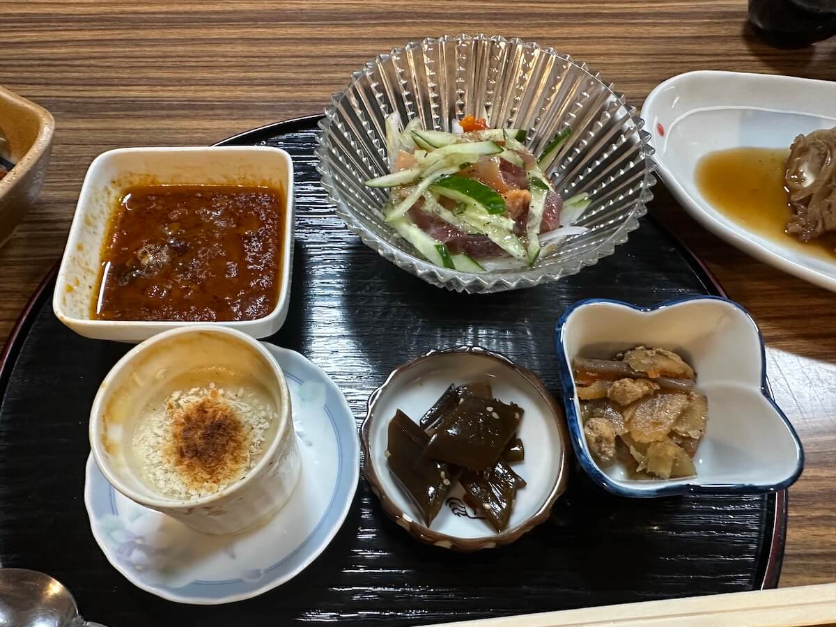 Assorted Japanese meal on the Michinoku Coastal Trail